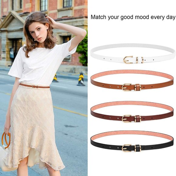 Set of 4 Womens Thin Belts Skinny Leather Belt main image 5